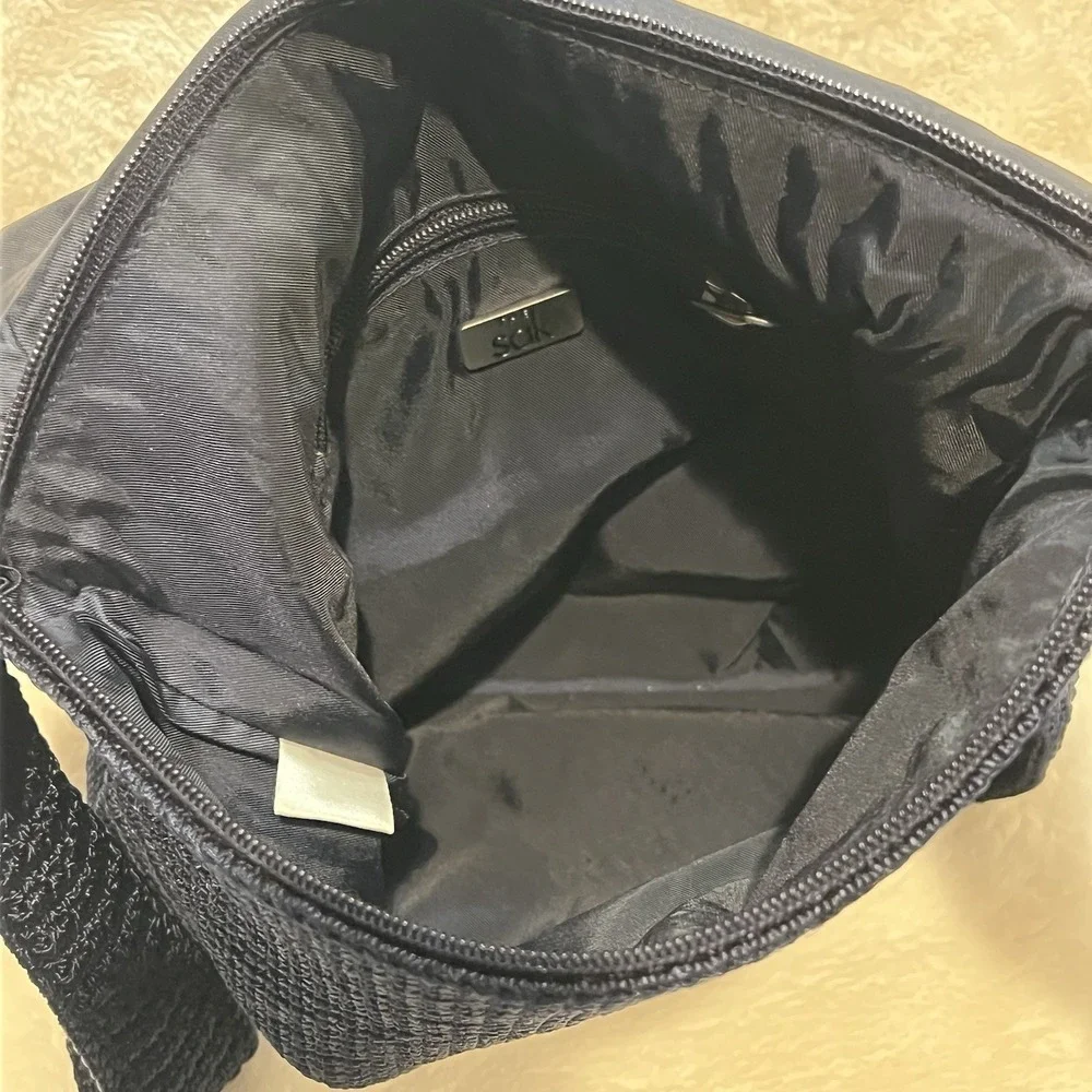 The Sak Crochet Crossbody Shoulder Bag Purse Navy‎ with Flap READ pen marks